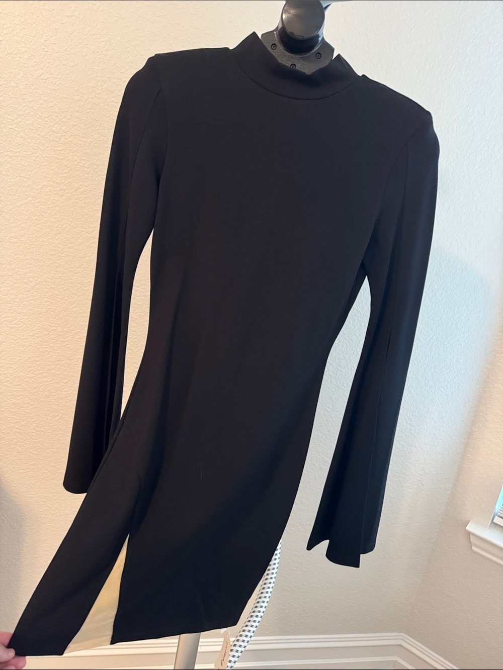 Amazon Black Long Sleeve Mock Neck Dress with Front Slit